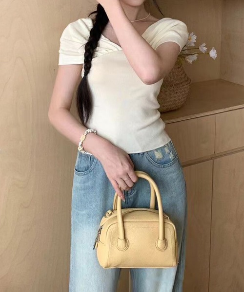 Jasmine Grandiflorum（ジャスミングランディフローラム）の「【Jasmine】タックドレープオフショルトップス (SS)（Tシャツ/カットソー・レディース・ミント/ピンク・FREE）」の5枚目の写真