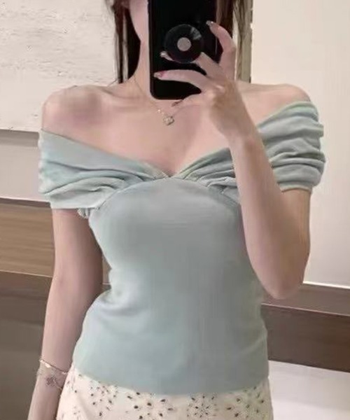 Jasmine Grandiflorum（ジャスミングランディフローラム）の「【Jasmine】タックドレープオフショルトップス (SS)（Tシャツ/カットソー・レディース・ミント/ピンク・FREE）」の11枚目の写真