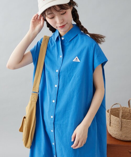 GEVACO（ゲバコ）の「【GEVACO】フレンチスリーブシャツワンピース（ワンピース・レディース・ブラック/ブルー/ホワイト・ONE SIZE）」の3枚目の写真