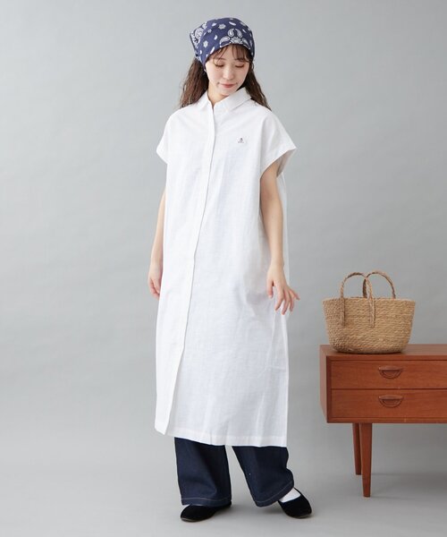 GEVACO（ゲバコ）の「【GEVACO】フレンチスリーブシャツワンピース（ワンピース・レディース・ブラック/ブルー/ホワイト・ONE SIZE）」の5枚目の写真