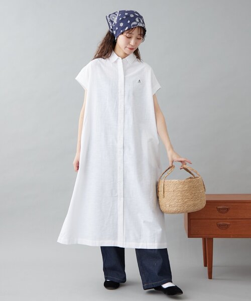 GEVACO（ゲバコ）の「【GEVACO】フレンチスリーブシャツワンピース（ワンピース・レディース・ブラック/ブルー/ホワイト・ONE SIZE）」の6枚目の写真