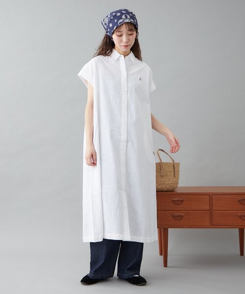 GEVACO（ゲバコ）の「【GEVACO】フレンチスリーブシャツワンピース（ワンピース・レディース・ブラック/ブルー/ホワイト・ONE SIZE）」の7枚目の写真