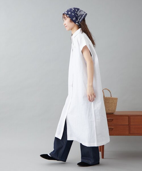 GEVACO（ゲバコ）の「【GEVACO】フレンチスリーブシャツワンピース（ワンピース・レディース・ブラック/ブルー/ホワイト・ONE SIZE）」の8枚目の写真