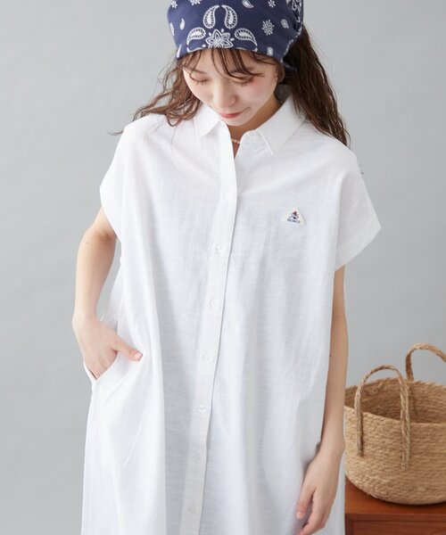 GEVACO（ゲバコ）の「【GEVACO】フレンチスリーブシャツワンピース（ワンピース・レディース・ブラック/ブルー/ホワイト・ONE SIZE）」の12枚目の写真