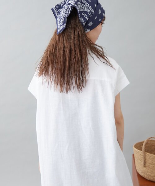 GEVACO（ゲバコ）の「【GEVACO】フレンチスリーブシャツワンピース（ワンピース・レディース・ブラック/ブルー/ホワイト・ONE SIZE）」の14枚目の写真