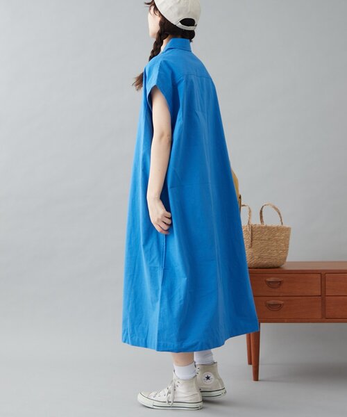 GEVACO（ゲバコ）の「【GEVACO】フレンチスリーブシャツワンピース（ワンピース・レディース・ブラック/ブルー/ホワイト・ONE SIZE）」の21枚目の写真