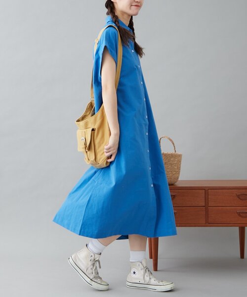 GEVACO（ゲバコ）の「【GEVACO】フレンチスリーブシャツワンピース（ワンピース・レディース・ブラック/ブルー/ホワイト・ONE SIZE）」の22枚目の写真