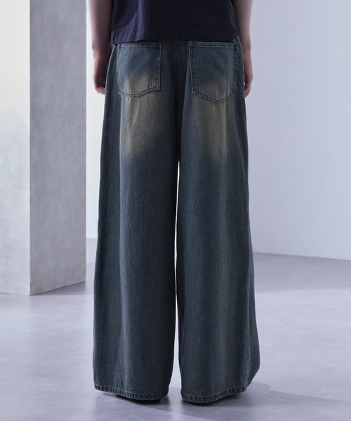 meltthelady⭐︎denim14ブルーデニムバギーパンツ ヴィンテージフェード ワイドバギーデニムパンツ【セットアップ