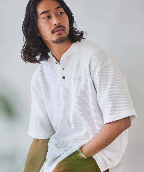 ハーフジップ ワッフル カットソー 2色 ポケット 韓国 cr3890 THE CRAFT CREW PRODUCTS】ファンクショナルファブリック ロゴ