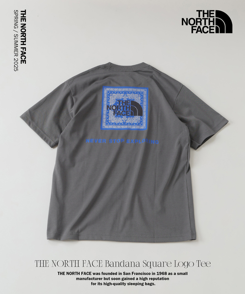 THE NORTH FACE(ザノースフェイス)の「THE NORTH FACE / ザ ノースフェイス バンダナ スクエア ロゴ Tシャツ(Tシャツ/カットソー・メンズ・チャコールグレー/ブラック/ネイビー・MEDIUM/LARGE/X-LARGE)」の1枚目の写真