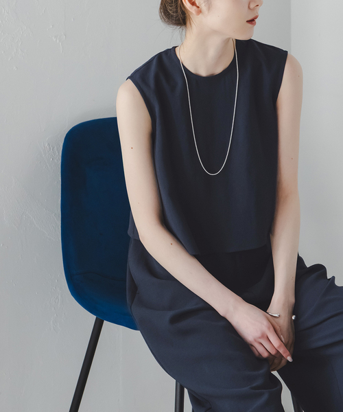 新品 NOBLE ダブルクレープスリーブレスオールインワン ネイビー ノーブル NOBLE 《WEB限定追加予約》ダブルクレープスリーブレス