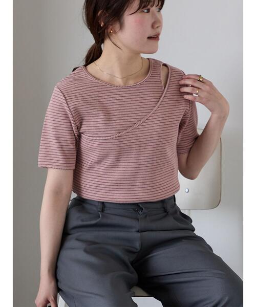 ehka sopo(エヘカソポ)の「ボーダーカットアウトプルオーバー(Tシャツ/カットソー・レディース・ブラック/キナリ/ピンク・F)」の3枚目の写真
