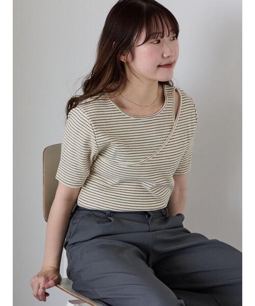 ehka sopo(エヘカソポ)の「ボーダーカットアウトプルオーバー(Tシャツ/カットソー・レディース・ブラック/キナリ/ピンク・F)」の22枚目の写真