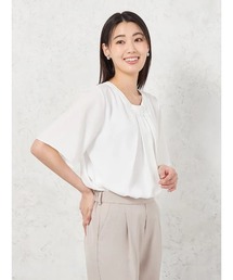 【UVカット】2WAYタイ風バ-付ブラウス 5分袖 透けにくい ウォッシャブル SOFFICE