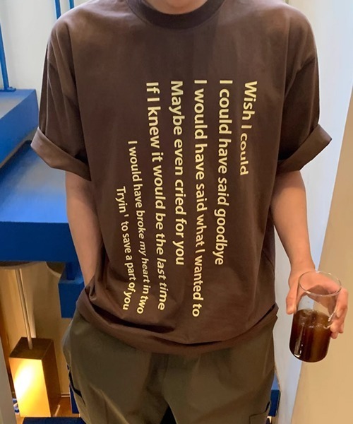 NOWLE(ノウル)の「【NOWLE】テキスト デザイン プリント 半袖 Tシャツ(Tシャツ/カットソー・メンズ・ホワイト/ブラウン・MEDIUM/LARGE/X-LARGE)」の1枚目の写真