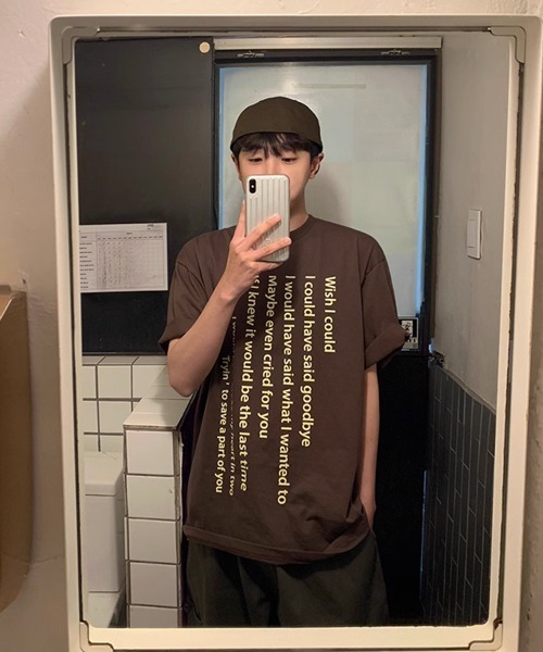 NOWLE(ノウル)の「【NOWLE】テキスト デザイン プリント 半袖 Tシャツ(Tシャツ/カットソー・メンズ・ホワイト/ブラウン・MEDIUM/LARGE/X-LARGE)」の3枚目の写真