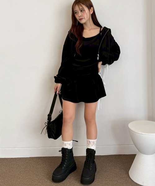 one after another NICE CLAUP（ワンアフターアナザーナイスクラップ）の「サイドラインリボンパーカー（パーカー・レディース・ブラック/モカ/ホワイト/グレー・FREE）」の20枚目の写真