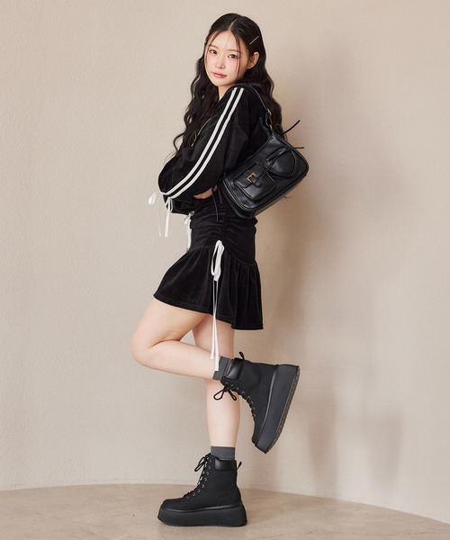 one after another NICE CLAUP（ワンアフターアナザーナイスクラップ）の「サイドラインリボンパーカー（パーカー・レディース・ブラック/モカ/ホワイト/グレー・FREE）」の12枚目の写真