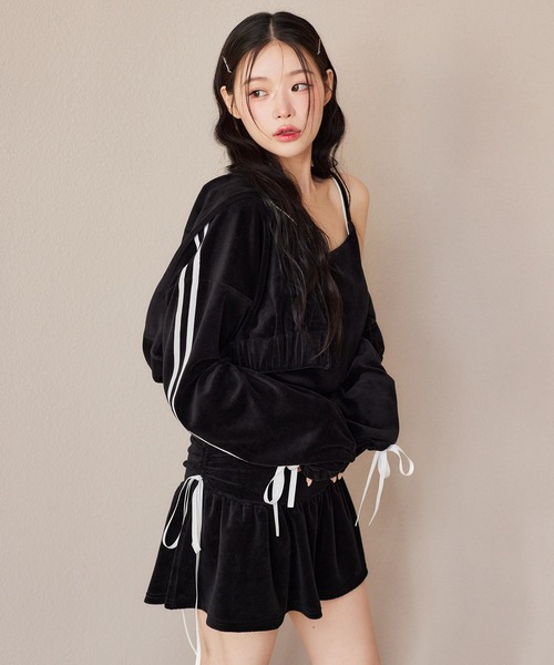 one after another NICE CLAUP（ワンアフターアナザーナイスクラップ）の「サイドラインリボンパーカー（パーカー・レディース・ブラック/モカ/ホワイト/グレー・FREE）」の15枚目の写真