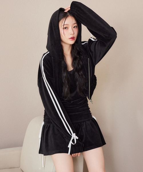 one after another NICE CLAUP（ワンアフターアナザーナイスクラップ）の「サイドラインリボンパーカー（パーカー・レディース・ブラック/モカ/ホワイト/グレー・FREE）」の18枚目の写真