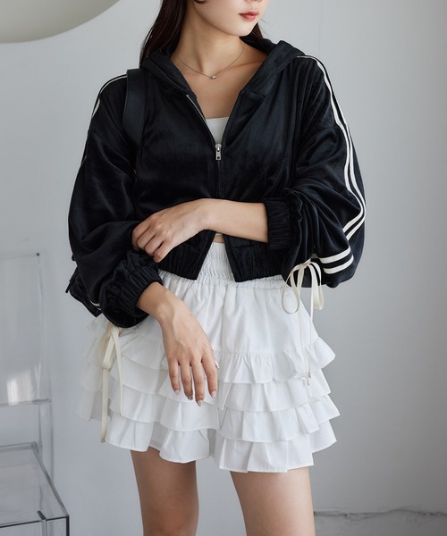 one after another NICE CLAUP（ワンアフターアナザーナイスクラップ）の「サイドラインリボンパーカー（パーカー・レディース・ブラック/モカ/ホワイト/グレー・FREE）」の10枚目の写真