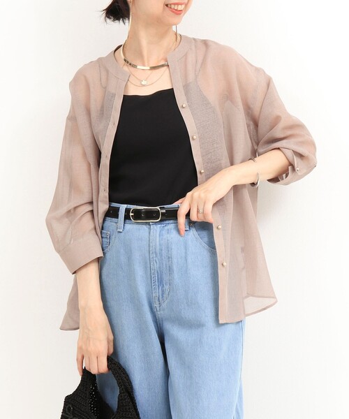 MICO COULIER（ミコクリエ）の「シアーリネンライクシャツ（シャツ/ブラウス・レディース・ベージュ/チャコールグレー/ライトブルー/ベビーピンク・38）」の3枚目の写真