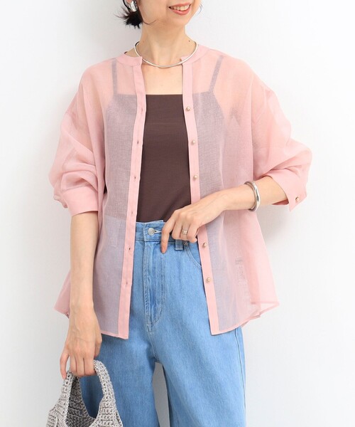 MICO COULIER（ミコクリエ）の「シアーリネンライクシャツ（シャツ/ブラウス・レディース・ベージュ/チャコールグレー/ライトブルー/ベビーピンク・38）」の5枚目の写真