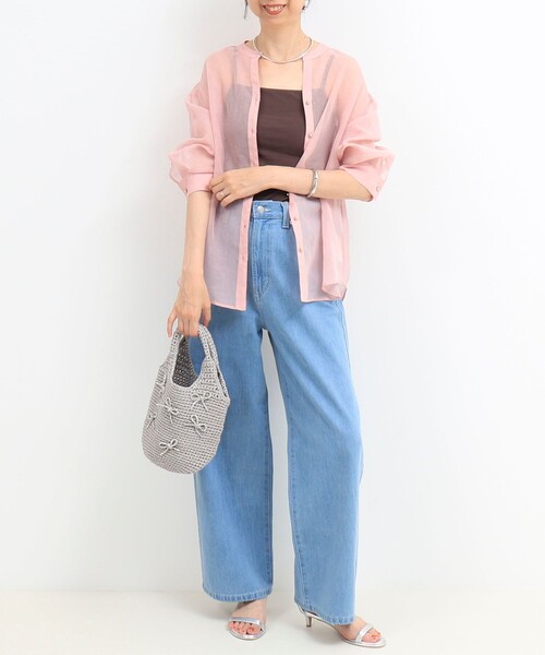 MICO COULIER（ミコクリエ）の「シアーリネンライクシャツ（シャツ/ブラウス・レディース・ベージュ/チャコールグレー/ライトブルー/ベビーピンク・38）」の6枚目の写真