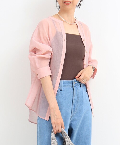 MICO COULIER（ミコクリエ）の「シアーリネンライクシャツ（シャツ/ブラウス・レディース・ベージュ/チャコールグレー/ライトブルー/ベビーピンク・38）」の7枚目の写真