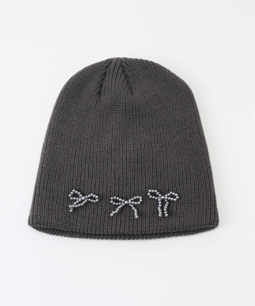 HYEIN SEO グレー ニット帽 ビーズ付き Hyein Seo Gray Graphic Beanie Hyein Seo