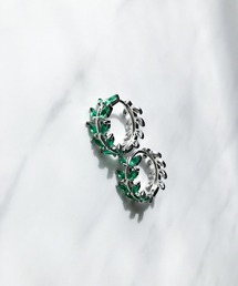 グリーンビジューリーフフープピアス