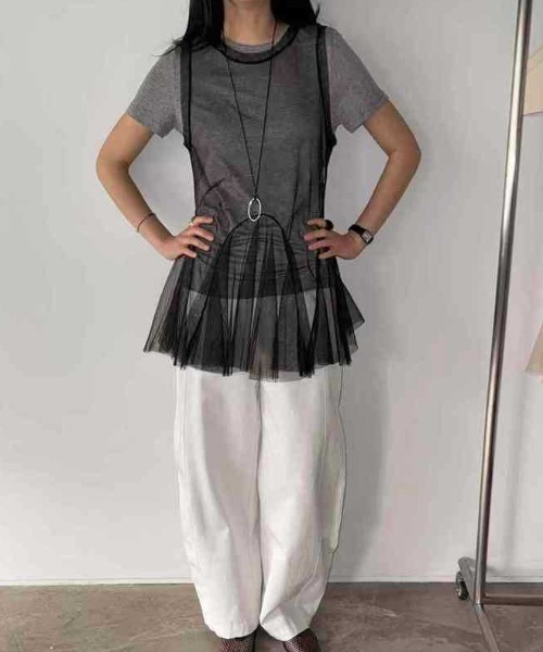 Vipoa（ヴィポア）の「tulle layered tunic bustier（その他トップス・レディース・ホワイト/ブラック・FREE）」の8枚目の写真