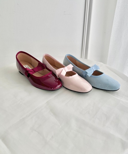 セール】リボンストラップスクエアトゥバレエシューズ（パンプス