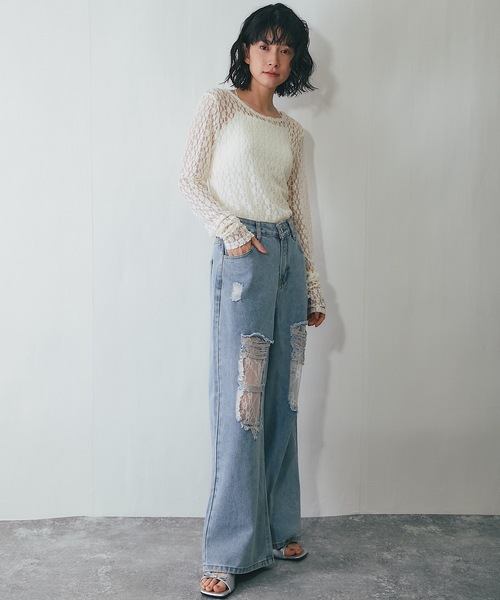 ANOTHER S（アナザーエス）の「レース付きダメージデニムパンツ（デニムパンツ・レディース・ブルー・S/M/L）」の6枚目の写真