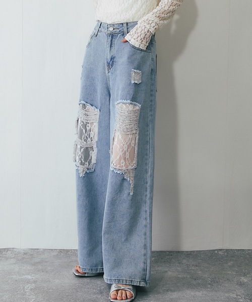 ANOTHER S（アナザーエス）の「レース付きダメージデニムパンツ（デニムパンツ・レディース・ブルー・S/M/L）」の7枚目の写真