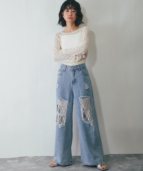 ANOTHER S（アナザーエス）の「レース付きダメージデニムパンツ（デニムパンツ・レディース・ブルー・S/M/L）」の8枚目の写真