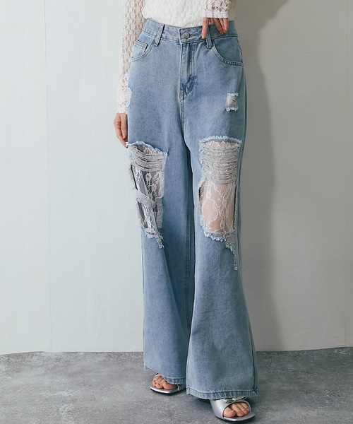 ANOTHER S（アナザーエス）の「レース付きダメージデニムパンツ（デニムパンツ・レディース・ブルー・S/M/L）」の5枚目の写真