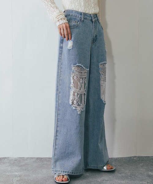 ANOTHER S（アナザーエス）の「レース付きダメージデニムパンツ（デニムパンツ・レディース・ブルー・S/M/L）」の9枚目の写真