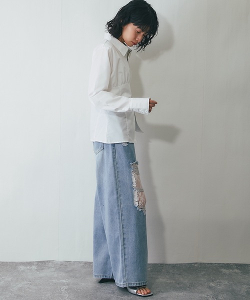 ANOTHER S（アナザーエス）の「レース付きダメージデニムパンツ（デニムパンツ・レディース・ブルー・S/M/L）」の12枚目の写真