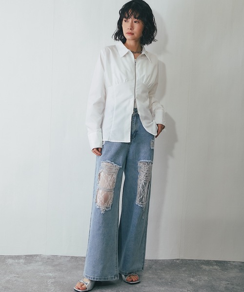 ANOTHER S（アナザーエス）の「レース付きダメージデニムパンツ（デニムパンツ・レディース・ブルー・S/M/L）」の14枚目の写真