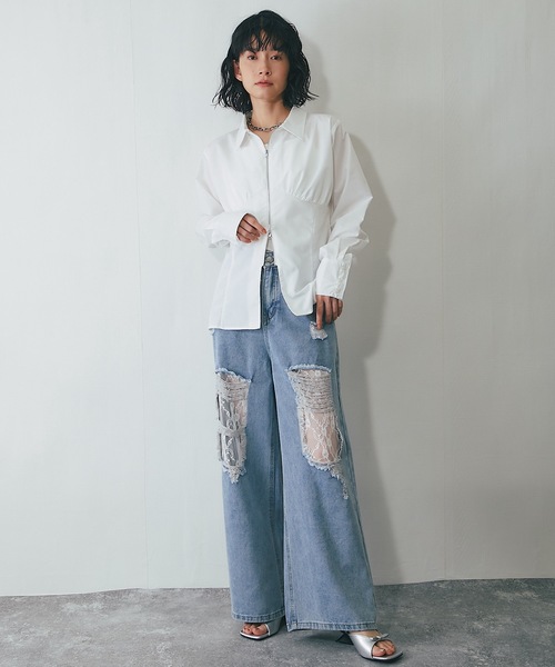 ANOTHER S（アナザーエス）の「レース付きダメージデニムパンツ（デニムパンツ・レディース・ブルー・S/M/L）」の4枚目の写真