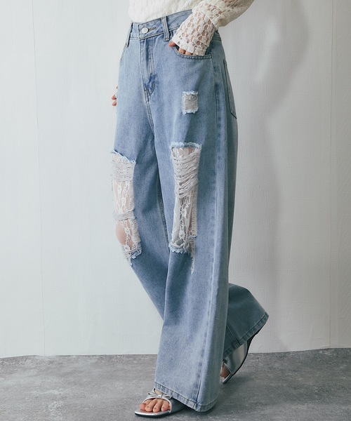 ANOTHER S（アナザーエス）の「レース付きダメージデニムパンツ（デニムパンツ・レディース・ブルー・S/M/L）」の11枚目の写真