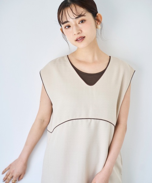 mil(ミル)の「配色パイピング ジャンスカ 【587141】(ワンピース・レディース・ブラック/ライトベージュ/ブラウン・XS/S)」の2枚目の写真