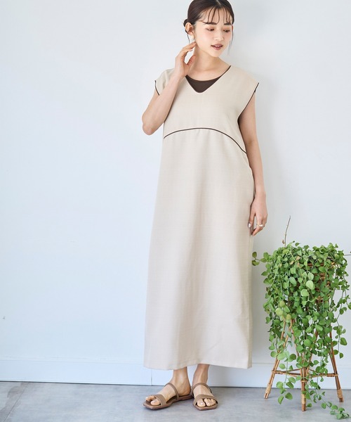 mil(ミル)の「配色パイピング ジャンスカ 【587141】(ワンピース・レディース・ブラック/ライトベージュ/ブラウン・XS/S)」の12枚目の写真