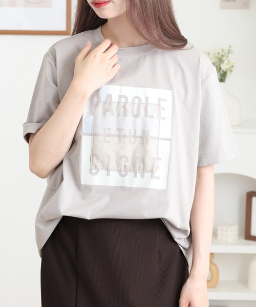 EGLANTINE(エグランティーヌ)の「EGLANTINE 箔プリントオーガンジーカットソー(Tシャツ/カットソー・レディース・ダークブラウン/サンドベージュ/ブラック・38)」の18枚目の写真