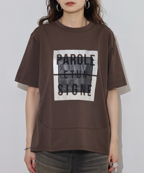 EGLANTINE(エグランティーヌ)の「EGLANTINE 箔プリントオーガンジーカットソー(Tシャツ/カットソー・レディース・ダークブラウン/サンドベージュ/ブラック・38)」の21枚目の写真