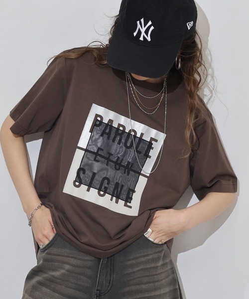 EGLANTINE(エグランティーヌ)の「EGLANTINE 箔プリントオーガンジーカットソー(Tシャツ/カットソー・レディース・ダークブラウン/サンドベージュ/ブラック・38)」の10枚目の写真