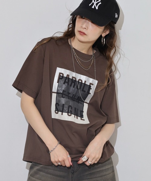 EGLANTINE(エグランティーヌ)の「EGLANTINE 箔プリントオーガンジーカットソー(Tシャツ/カットソー・レディース・ダークブラウン/サンドベージュ/ブラック・38)」の11枚目の写真
