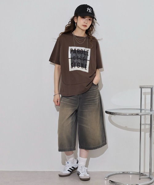 EGLANTINE(エグランティーヌ)の「EGLANTINE 箔プリントオーガンジーカットソー(Tシャツ/カットソー・レディース・ダークブラウン/サンドベージュ/ブラック・38)」の14枚目の写真