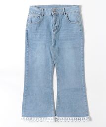 裾レースフレアデニムパンツ